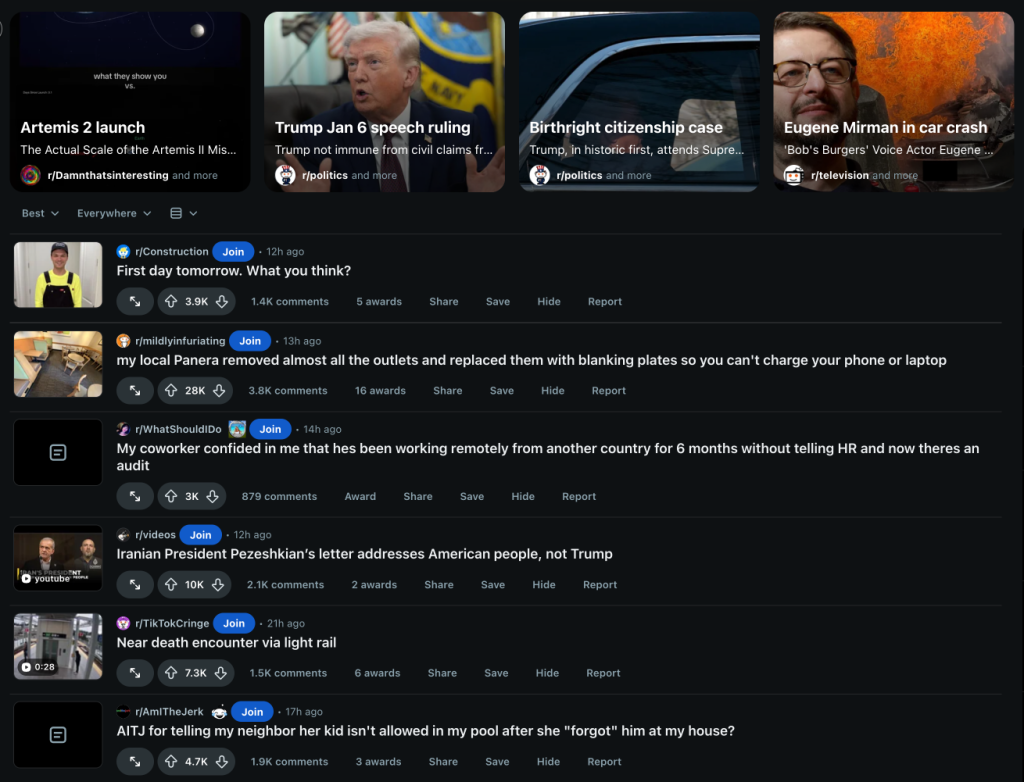 reddit front page